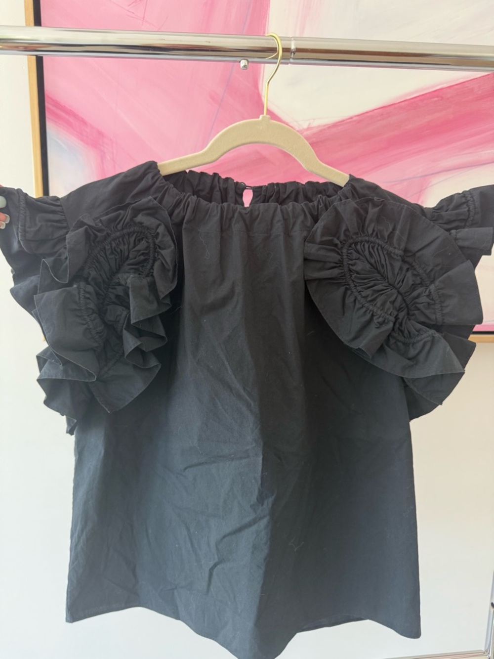 Ulla Johnson Black Ruffle Off-Shoulder Top, size 0